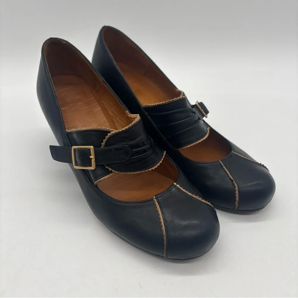 Chie Mihara Retro Black Buckle Leather Pumps Heels Women’s EU 39 US 9 - Picture 3 of 16